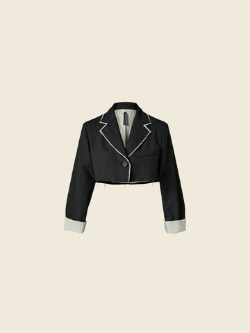 CROPPED BLAZER WITH ECRU' INLAYS - BLACK - 224360