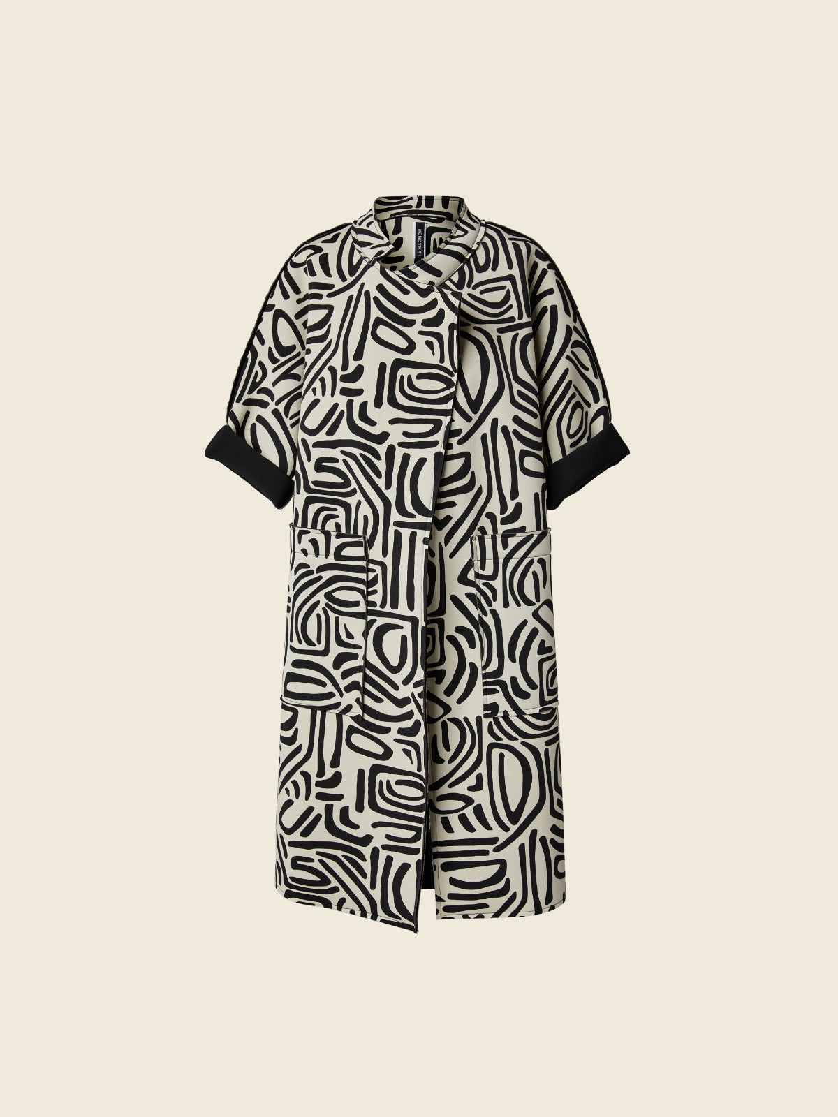 GEOMETRIC PATTERN NEOPRENE COAT - BLACK - 125004