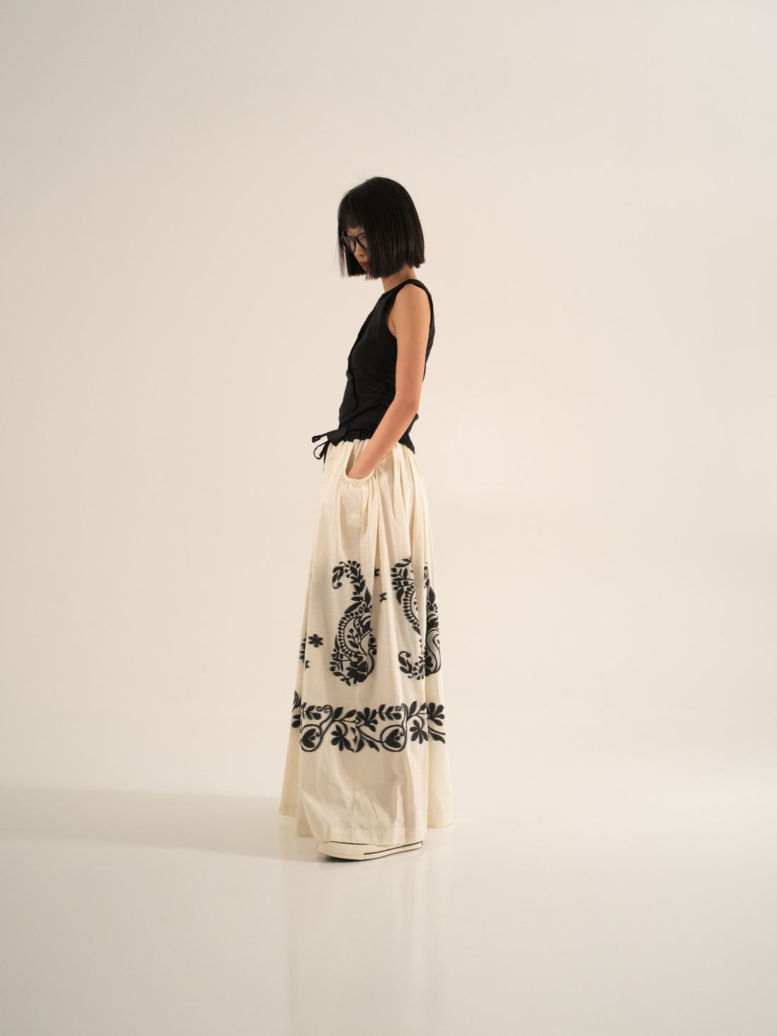 LONG SKIRT WITH JAPANESE EMBROIDERY - 791840 - OFF WHITE