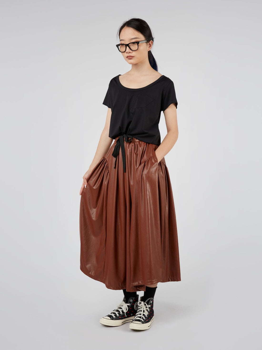 FAUX LEATHER MIDI SKIRT - 791501 - RUST