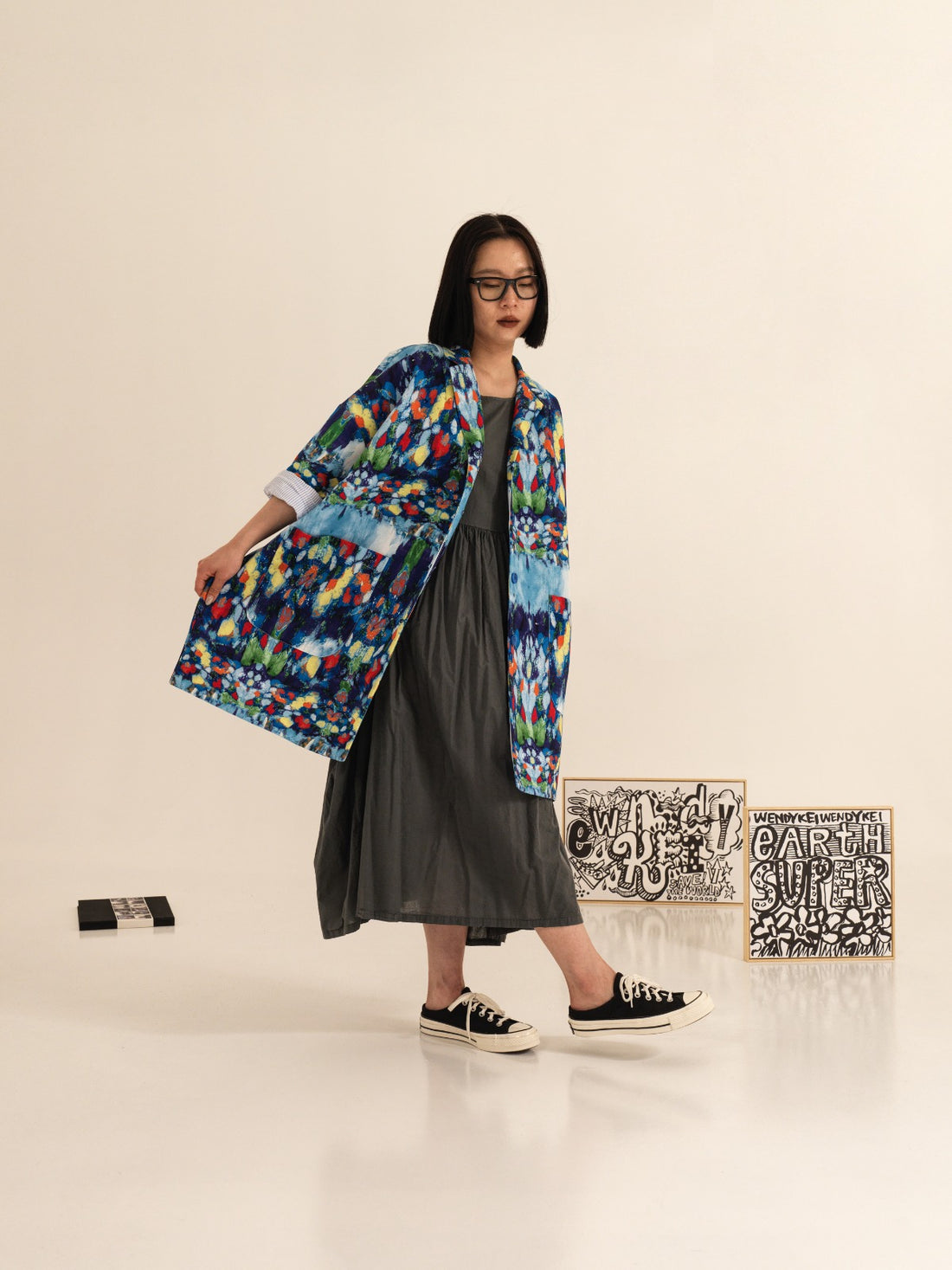 OVER JACKET WITH ABSTRACT PATTERN - 221039 - LIGHT BLUE