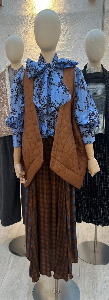 JUPE/SKIRT - BLUE & BROWN - 2024152