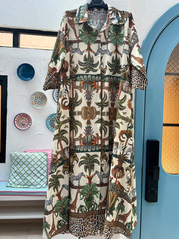 WOMEN'S DRESS - (JUNGLE PRINT)CREAM & MULTI COLOR - H2842-M32
