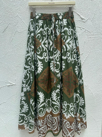 WOMEN'S SKIRT - OLIVE GREEN & WHITE - A7759-M11
