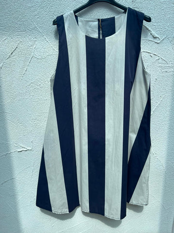 WOMEN'S DRESS - OFF WHITE & NAVY BLUE - H2921-C12