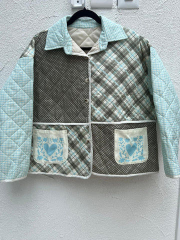 VESTE GILET - GRAY, WHITE & LIGHT BLUE - 11950