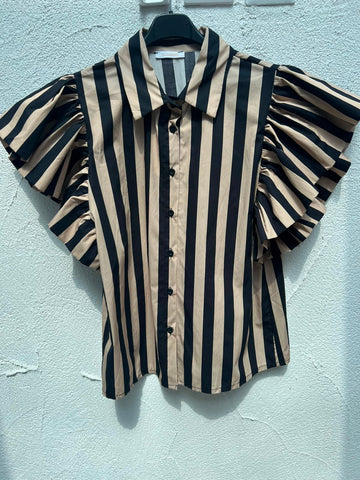 WOMEN'S SHIRT - BEIGE & BLACK - H4970-C12