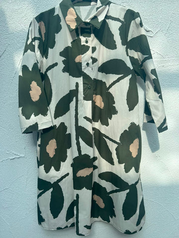 WOMEN'S SHIRT - CREAM & ARMY GREEN - H2995-C12
