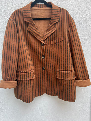 VESTE GILET - NAVY BLUE & BROWN - 66625GA2