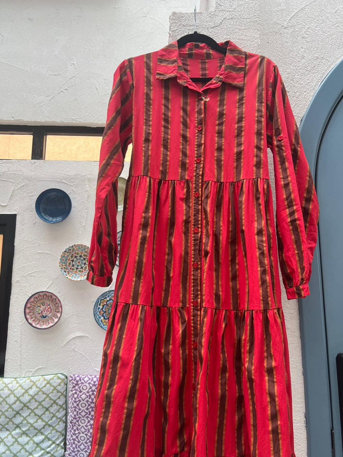 WOMEN'S DRESS - RED & BEIGE - A2765-C21