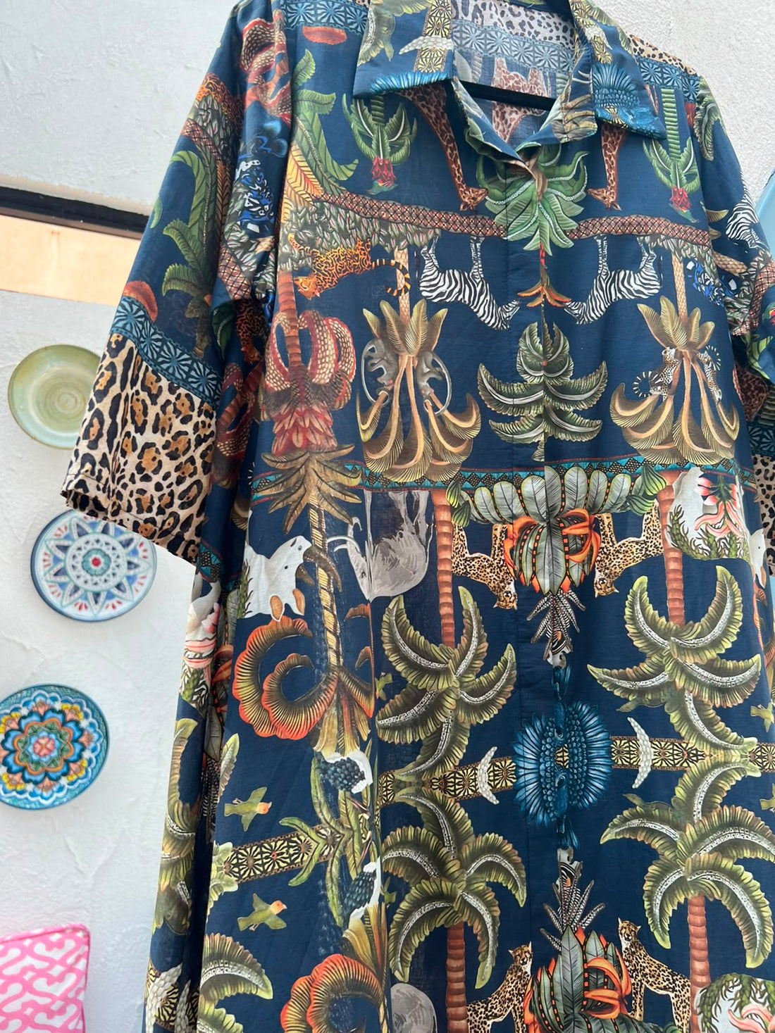 WOMEN'S DRESS - (JUNGLE PRINT) NAVY BLUE & MULTI COLOR - H2842-M32