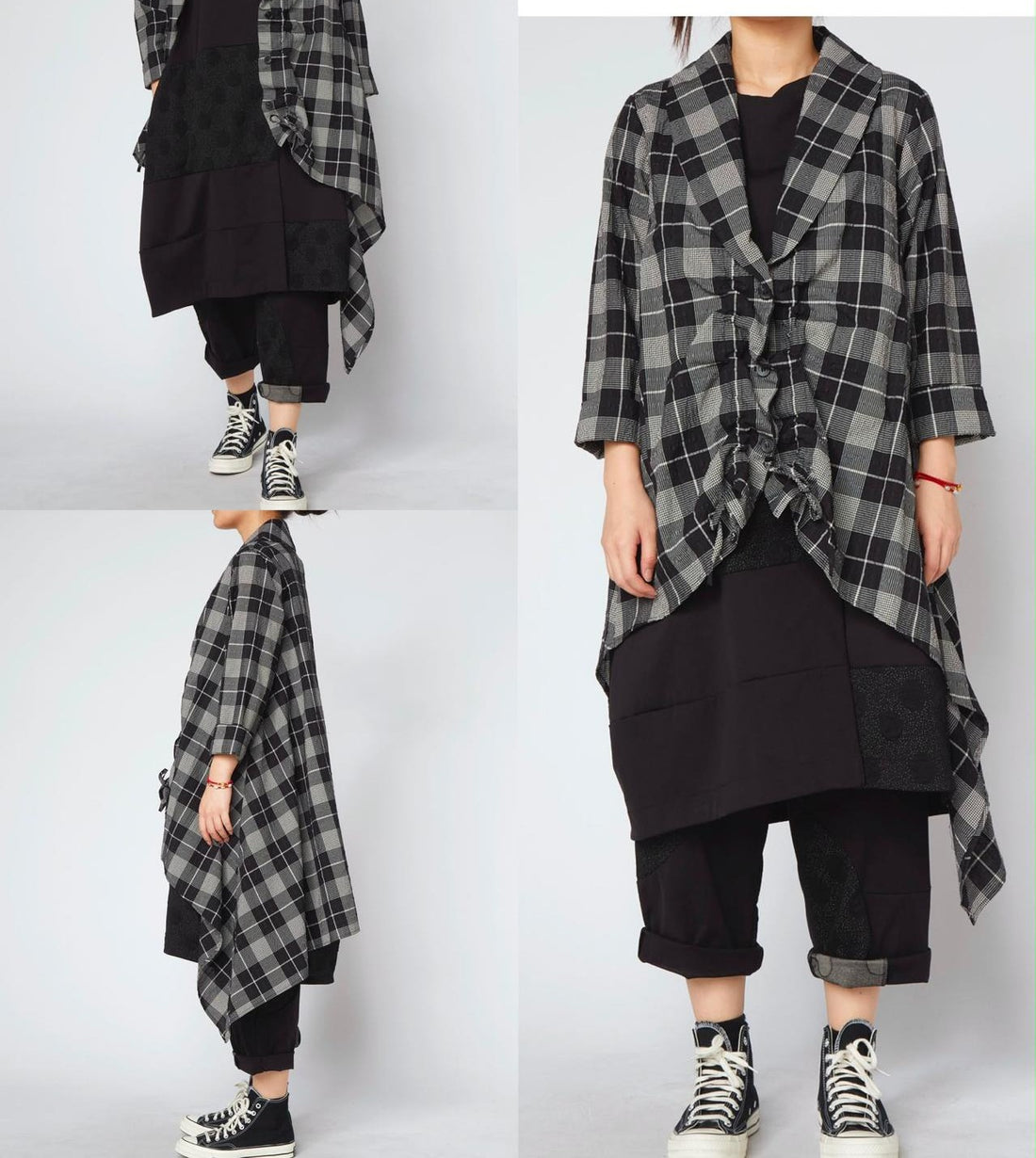WOMAN SHIRT - BLACK AND WHITE TARTAN - 260090