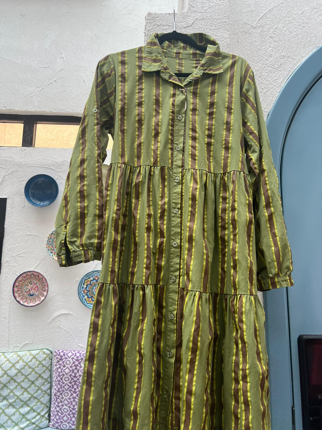 WOMEN'S DRESS - OLIVE GREEN & BROWN - A2765-C21