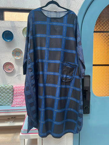 WOMAN DRESS - BLACK WITH BLUE STRIPES - 225314