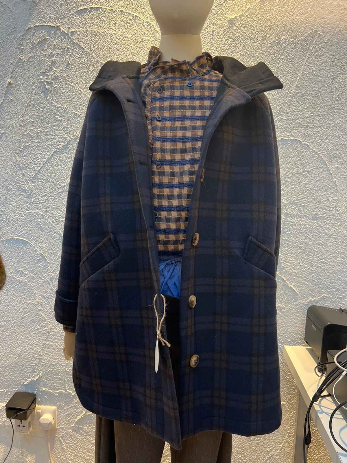 MANTEAU/PANCHO-COAT - NAVY BLUE & BROWN - BA1799