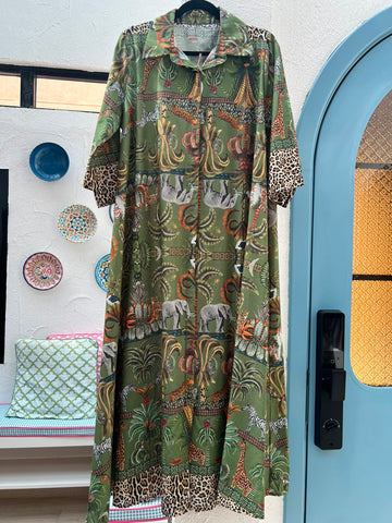 WOMEN'S DRESS - (JUNGLE PRINT) GREEN & MULTI COLOR - H2842-M32