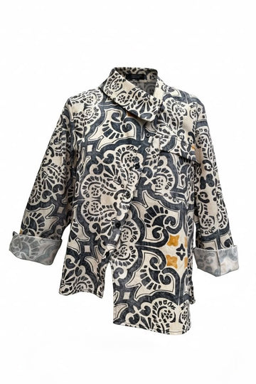 WOMAN SHIRT - BLUE AND BEIGE PRINT - 126136