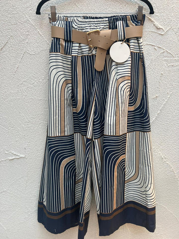 PANTALON - WHITE, BEIGE & NAVY BLUE - 6884