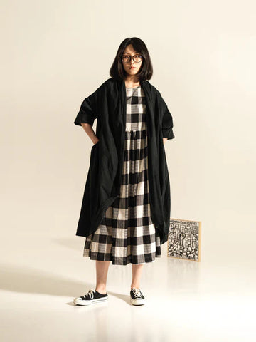 BLACK COTTON CARDIGAN WITH SHAWL COLLAR - 110953