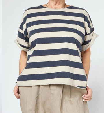 WOMAN T-SHIRT - BEIGE & NAVY BLUE - 226054